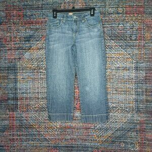 KFTK womens dark distressed stretch capri jeans 6